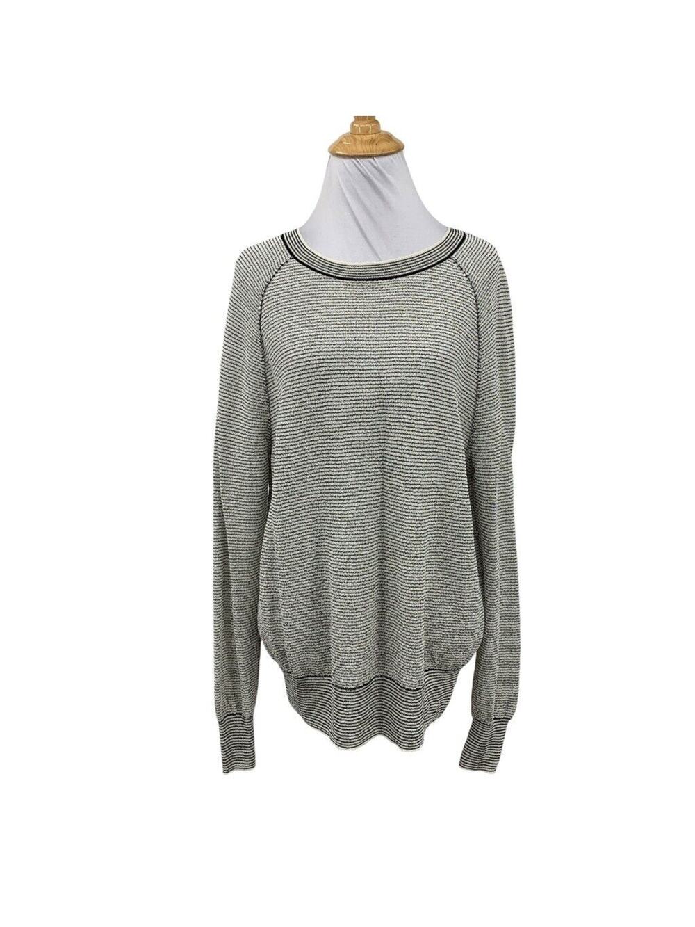 Theory Sweater Womens S Small White‎ Black Oversized Striped Tweed Pullover